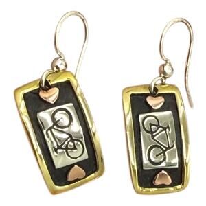 Far Fetched Bicycle Dangle Earrings Rectangle Artisan Crafted Stamped Quote
